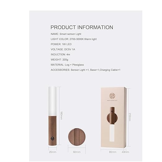 Aeonrix Glass & Wood Motion Sensor LED Night Light