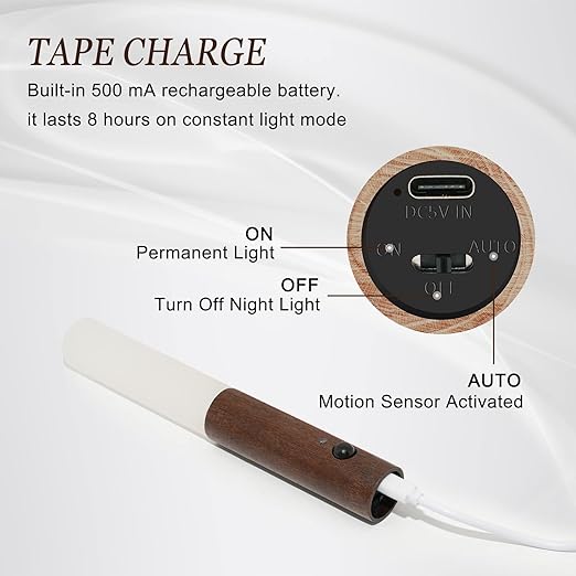 Aeonrix Glass & Wood Motion Sensor LED Night Light