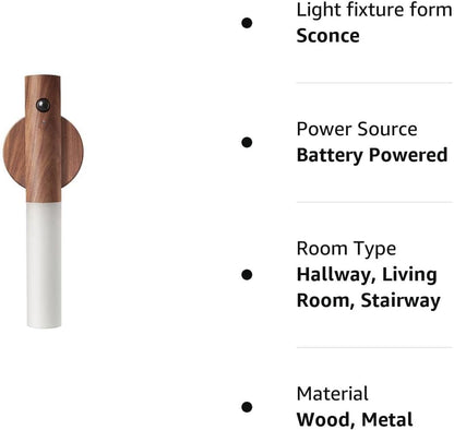 Aeonrix Glass & Wood Motion Sensor LED Night Light – Wireless Wall Light for Bedroom & Corridor