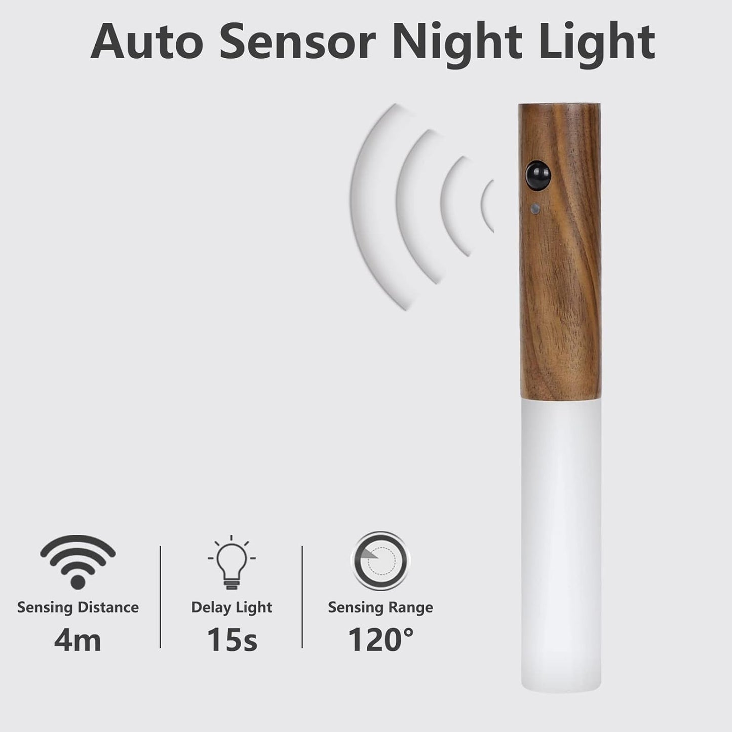Aeonrix Glass & Wood Motion Sensor LED Night Light – Wireless Wall Light for Bedroom & Corridor
