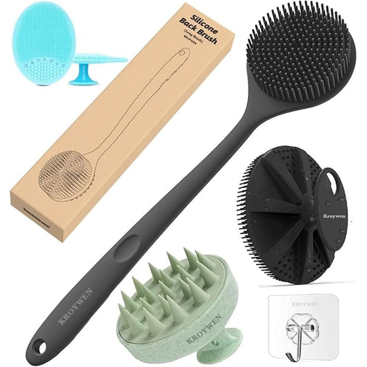 Aeonrix Silicone Bath & Body Scrubber Set – BPA-Free Pack of 5 with Free Hook