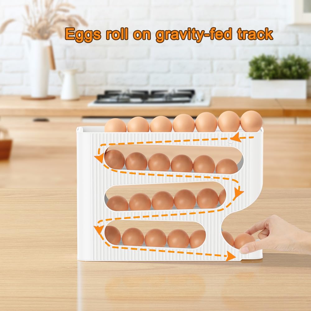 Aeonrix 4-Tier Auto-Rolling Egg Holder Fridge Organiser – Holds 30 Eggs