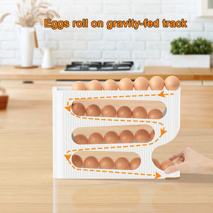Aeonrix 4-Tier Auto-Rolling Egg Holder Fridge Organiser – Holds 30 Eggs
