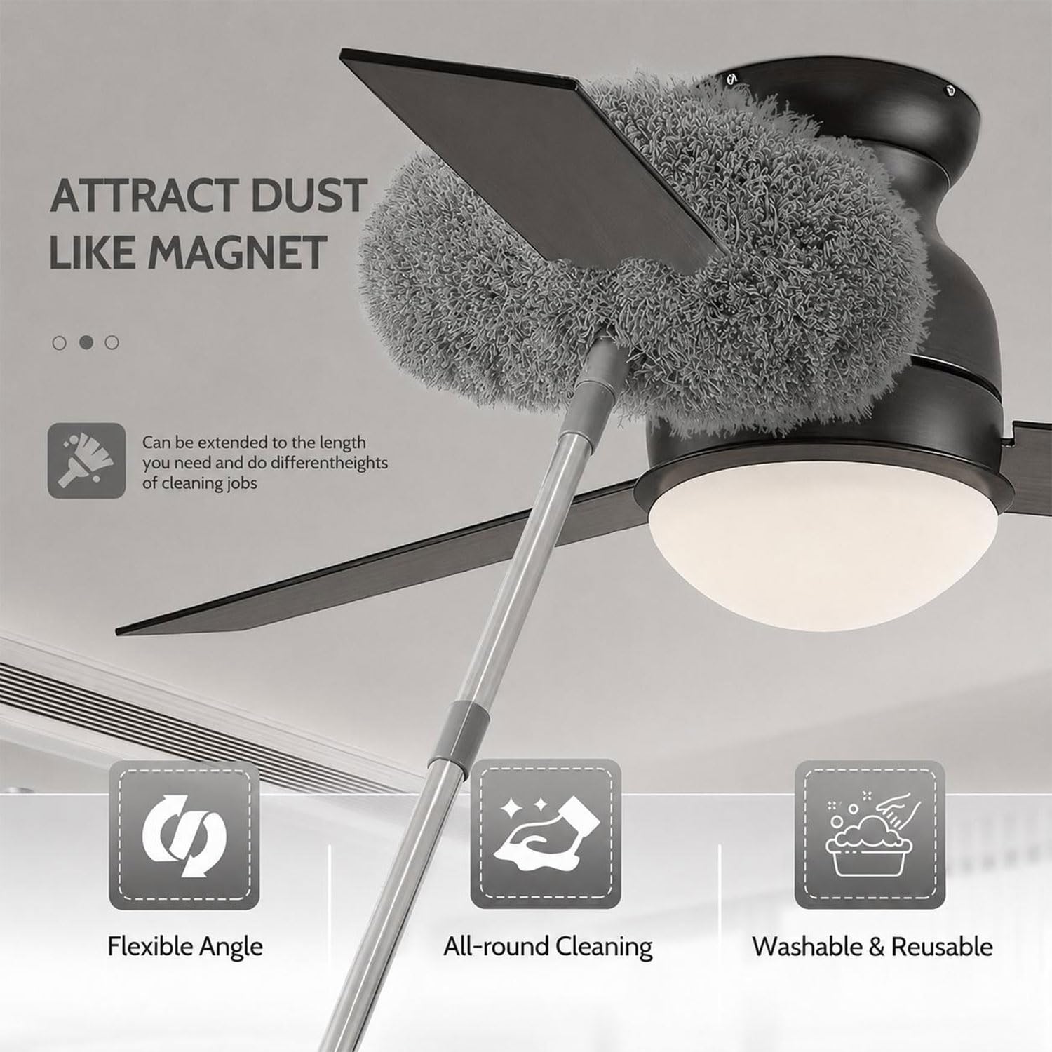 Aeonrix Easy Reach Fan & Ceiling Duster – Washable Microfibre Dust Remover with Extendable Handle