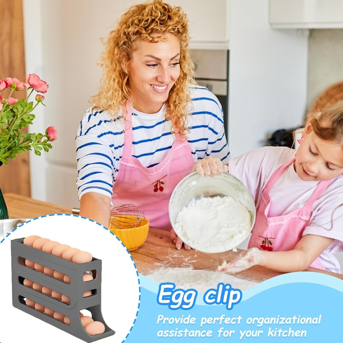 Aeonrix 4-Tier Auto-Rolling Egg Holder Fridge Organiser – Holds 30 Eggs