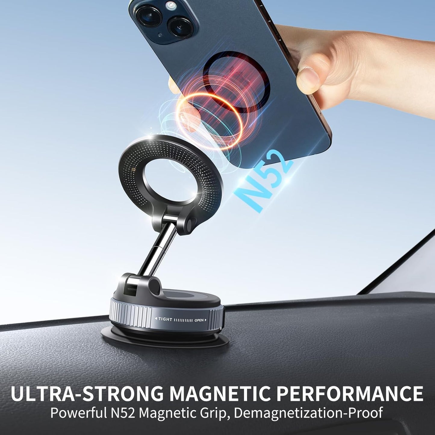 Aeonrix MagSafe Magnetic Car Phone Holder – 360° Rotatable Suction Cup Mount for iPhone