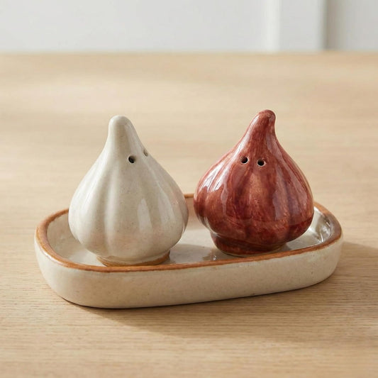 Aeonrix Onion & Garlic Ceramic Salt & Pepper Shaker Set – Pack of 2