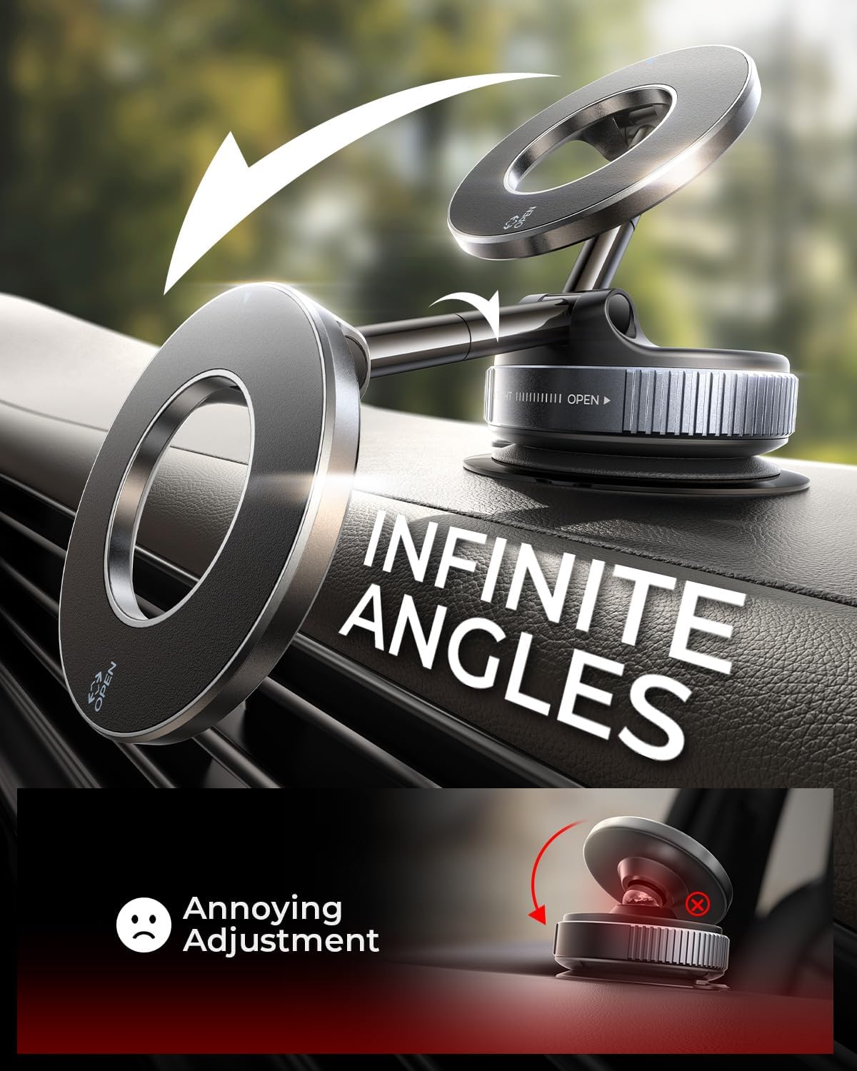 Aeonrix MagSafe Magnetic Car Phone Holder – 360° Rotatable Suction Cup Mount for iPhone