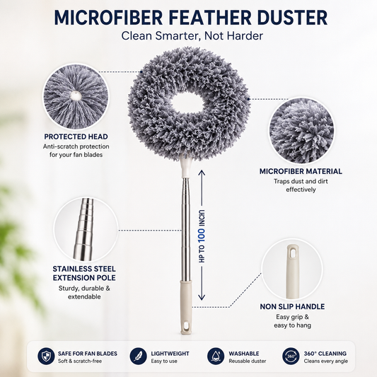 Aeonrix Easy Reach Fan & Ceiling Duster – Washable Microfibre Dust Remover with Extendable Handle