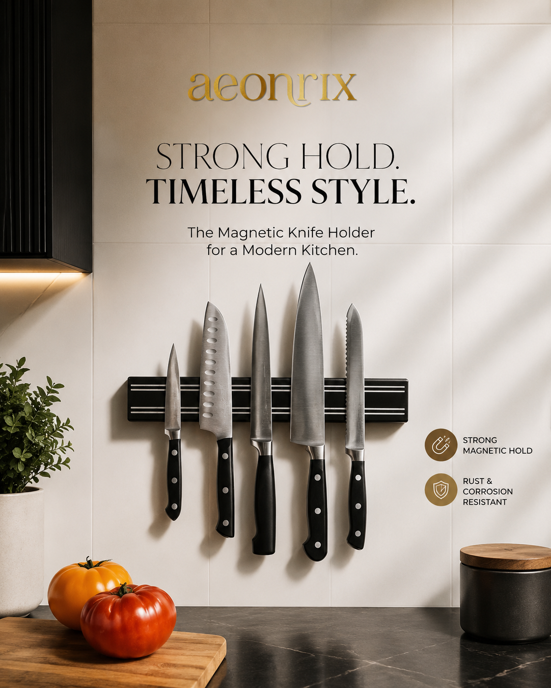 Magnetic Knife Holder And Space Saving