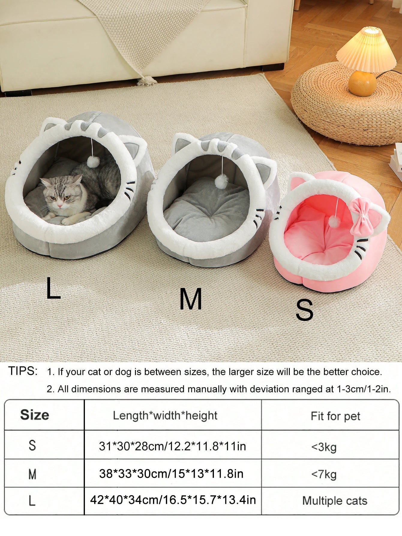 Cat Cave Bed with Pompom – Ultra-Soft, All-Season Pet Hideaway🐱
